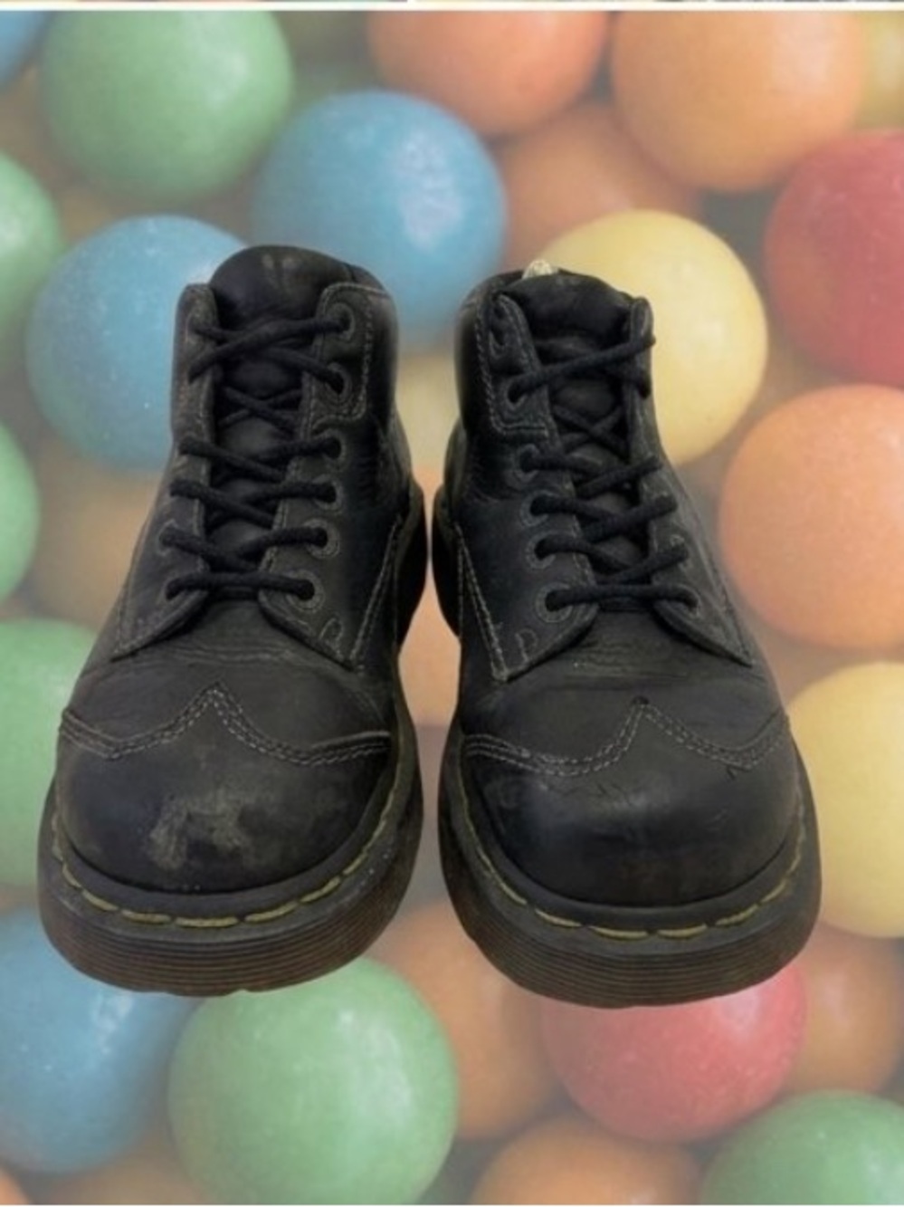 Dr. Martens Black Leather Chukka Boots with Yellow Welt Stitching
